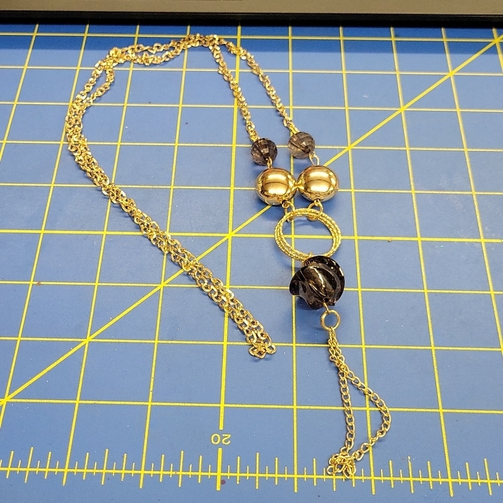 Beaded & Purple Stone Rose Gold Tone Tassel 40" in Length